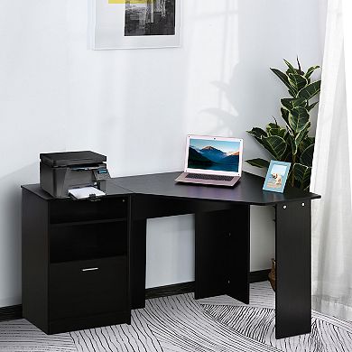 Computer Desk W/ Printer Cabinet L-shape Corner Table Pc Laptop Desk Workstation