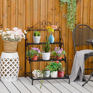 3 Tier Metal Plant Stand Ladder Flower Pot Display Rack Shelf Indoor & Outdoor