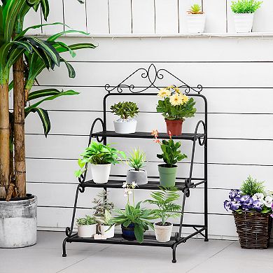 3 Tier Metal Plant Stand Ladder Flower Pot Display Rack Shelf Indoor & Outdoor