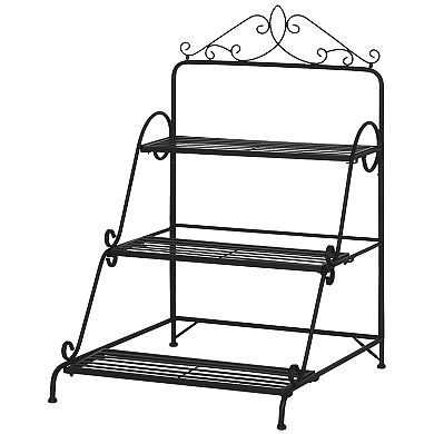 3 Tier Metal Plant Stand Ladder Flower Pot Display Rack Shelf Indoor & Outdoor