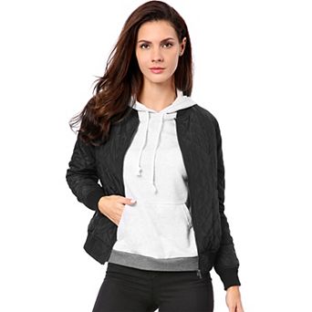 Women's Stand Collar Zip Up Raglan Sleeves Bomber Quilted Jacket