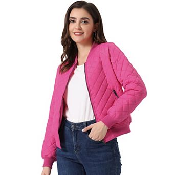 Women's Stand Collar Zip Up Raglan Sleeves Bomber Quilted Jacket
