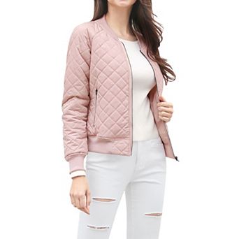 Women's Stand Collar Zip Up Raglan Sleeves Bomber Quilted Jacket