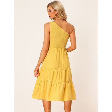 Solid One Shoulder Sleeveless Beach Dress