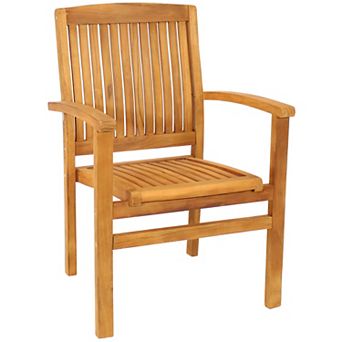 Sunnydaze Solid Teak Wood Stackable Outdoor Dining Armchair