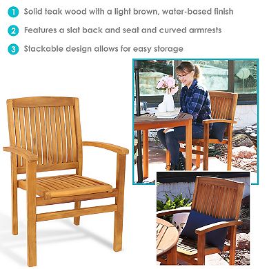Sunnydaze Solid Teak Wood Stackable Outdoor Dining Armchair - Light Brown