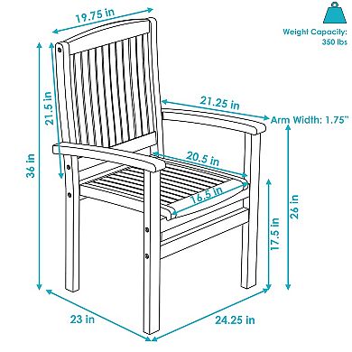 Sunnydaze Solid Teak Wood Stackable Outdoor Dining Armchair - Light Brown