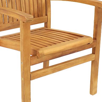 Sunnydaze Solid Teak Wood Stackable Outdoor Dining Armchair - Light Brown