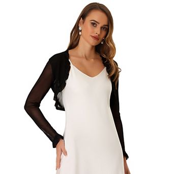 Mesh Shrug For Women's Ruffled Open Front Cropped Cardigan