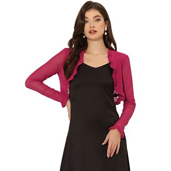 Mesh Shrug For Women's Ruffled Open Front Cropped Cardigan