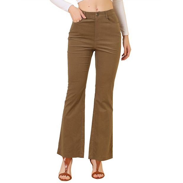 Women's Vintage Corduroy Flare Pants Elastic High Waist Stretchy Bell  Bottom Trousers