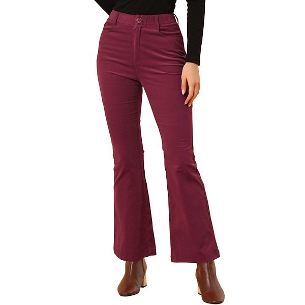 Women's Vintage Corduroy Flare Pants Elastic High Waist Stretchy Bell Bottom Trousers