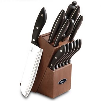 Oster Cocina Huxford 14 pc Stainless Steel Cutlery Set with Black Handles and Wooden Block