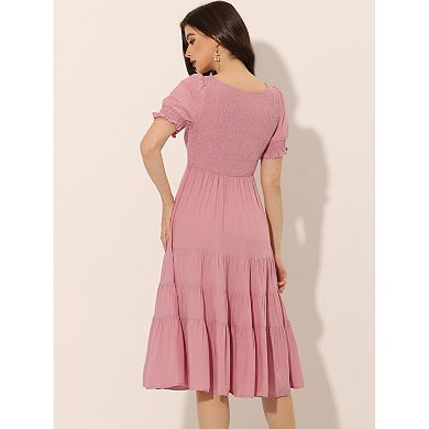 Smocked Printed Long Sleeve Tiered Dress main image 1