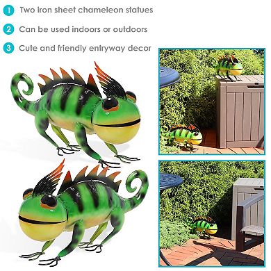 Sunnydaze Greg The Green Chameleon Indoor And Outdoor Metal Statue - 8.5 In