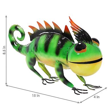 Sunnydaze Greg The Green Chameleon Indoor And Outdoor Metal Statue - 8.5 In