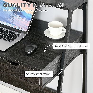 HOMCOM Computer Writing Desk for Small Space w/ Drawer, Storage Shelves, Gray