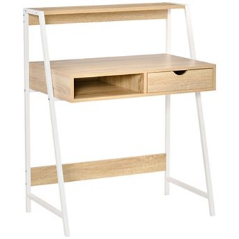 HOMCOM Computer Writing Desk for Small Space w/ Drawer, Storage Shelves, Gray