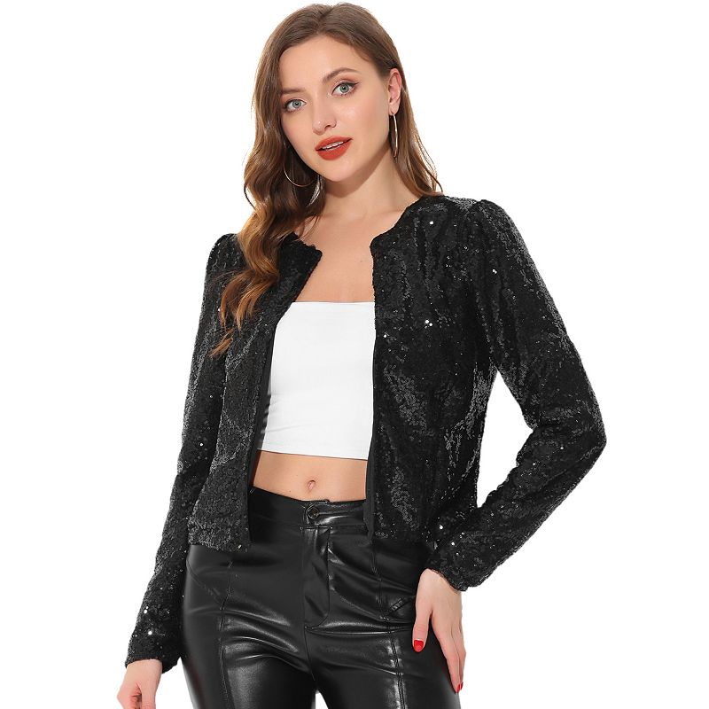 Agnes Orinda Women's Plus Size Party Metallic Sequin Sparkle Zip Bomber  Jackets Gold 3X