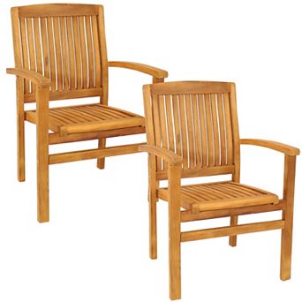 Sunnydaze Solid Teak Wood Stackable Outdoor Dining Armchair