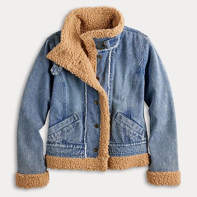 Juniors SO Sherpa Contrast Denim Moto Jacket