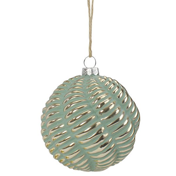 4Inch Green and Gold Glass Ball Christmas Ornament