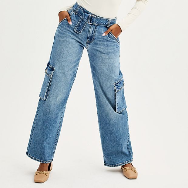 Juniors' SO® Belted Wide-Leg Cargo Jeans