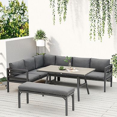 4pc 8 Seat, Outdoor Sectional Sofa Set, Coffee Table, 2 Couch, Heather Grey