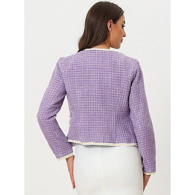 Women's  Plaid Tweed Open Front Office Short Blazer