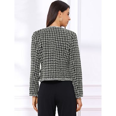 Women's Plaid Tweed Open Front Office Short Blazer