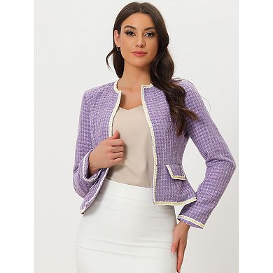 Women's  Plaid Tweed Open Front Office Short Blazer