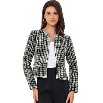 Women's Plaid Tweed Open Front Office Short Blazer