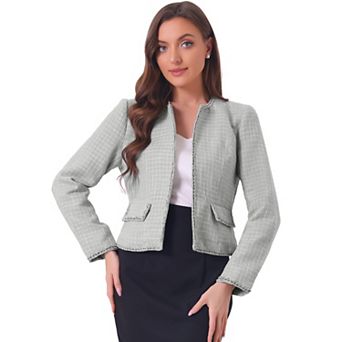 Women's Plaid Tweed Open Front Office Short Blazer