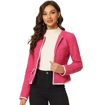 Women's Plaid Tweed Open Front Office Short Blazer