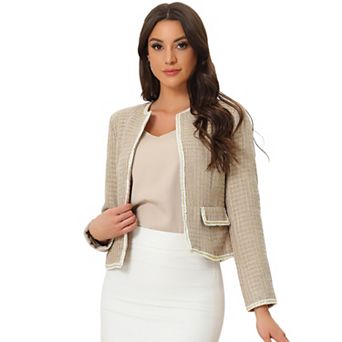 Women's Plaid Tweed Open Front Office Short Blazer
