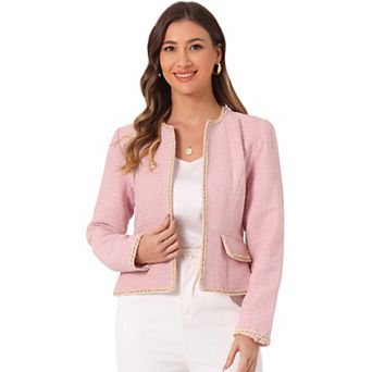 Women's Plaid Tweed Open Front Office Short Blazer