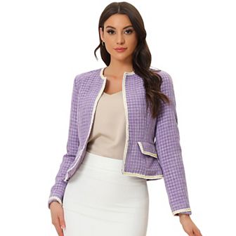 Women's Plaid Tweed Open Front Office Short Blazer