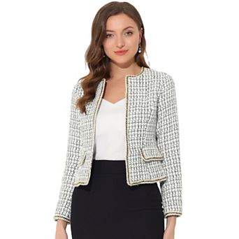 Women's Plaid Tweed Open Front Office Short Blazer