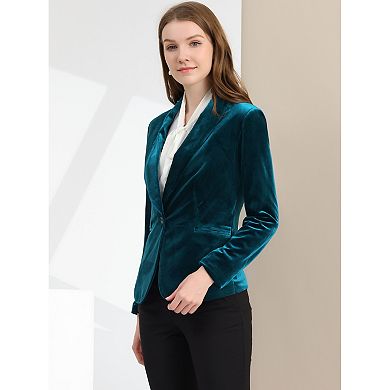 Women's Work Shawl Collar Long Sleeve One Button Velvet Blazer