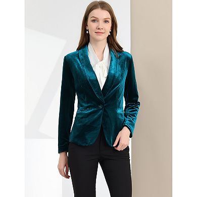 Women's Work Shawl Collar Long Sleeve One Button Velvet Blazer