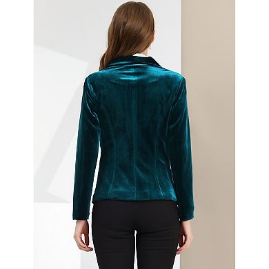 Women's Work Shawl Collar Long Sleeve One Button Velvet Blazer