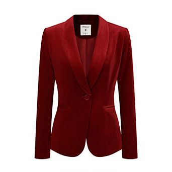 Women's Work Shawl Collar Long Sleeve One Button Velvet Blazer