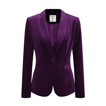 Women's Work Shawl Collar Long Sleeve One Button Velvet Blazer