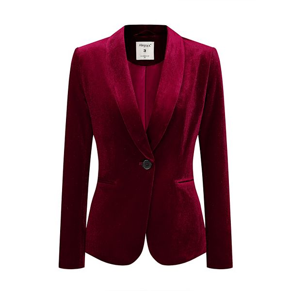 Women's Work Shawl Collar Long Sleeve One Button Velvet Blazer