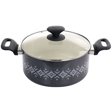 Spice by Tia Mowry Savory Saffron 7 Piece Ceramic Nonstick Aluminum Cookware Set with Nylon Utensils in Grey