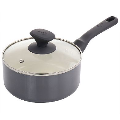 Spice by Tia Mowry Savory Saffron 7 Piece Ceramic Nonstick Aluminum Cookware Set with Nylon Utensils in Grey