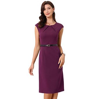 Women's Work Elegant Cap Sleeve Belted Office Business Sheath Dresses