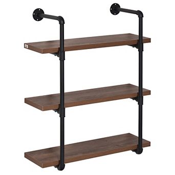 Industrial Multi-tier Wall-mounted Floating Bookshelf Storage Rack, Rustic Brown