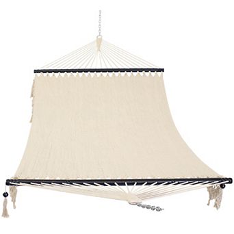 Sunnydaze 2-Person Woven Hammock with Spreader Bars and Fringe