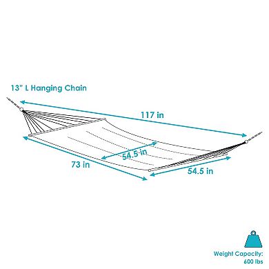 Sunnydaze 2-Person Woven Hammock with Spreader Bars and Fringe - White